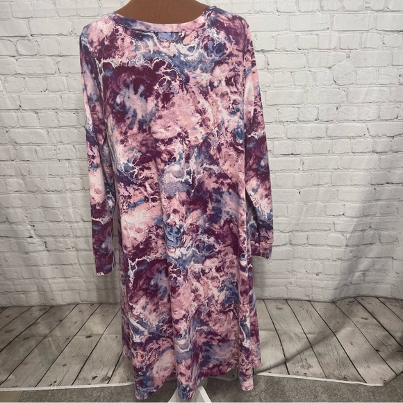 Lularoe “Emily” Long Sleeve Swing Dress Size L Pink Tie Dye - Picture 4 of 7
